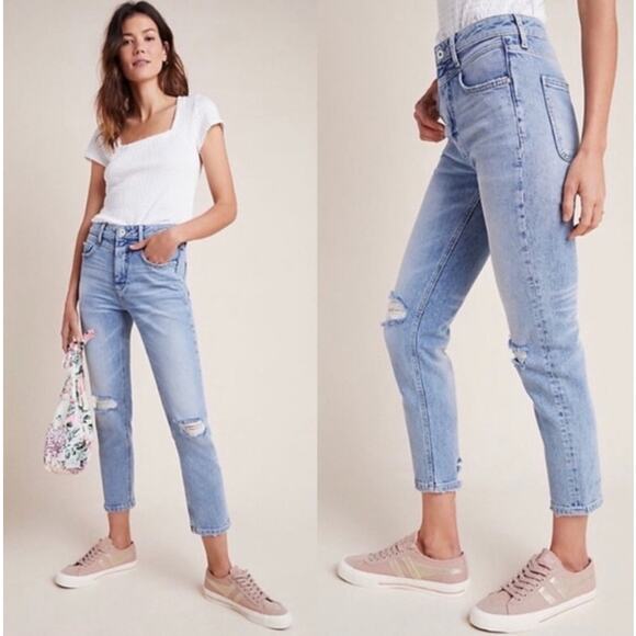 Anthropologie Denim - Anthropologie Pilcro High Rise Slim Straight Jeans Distressed Denim Medium Wash